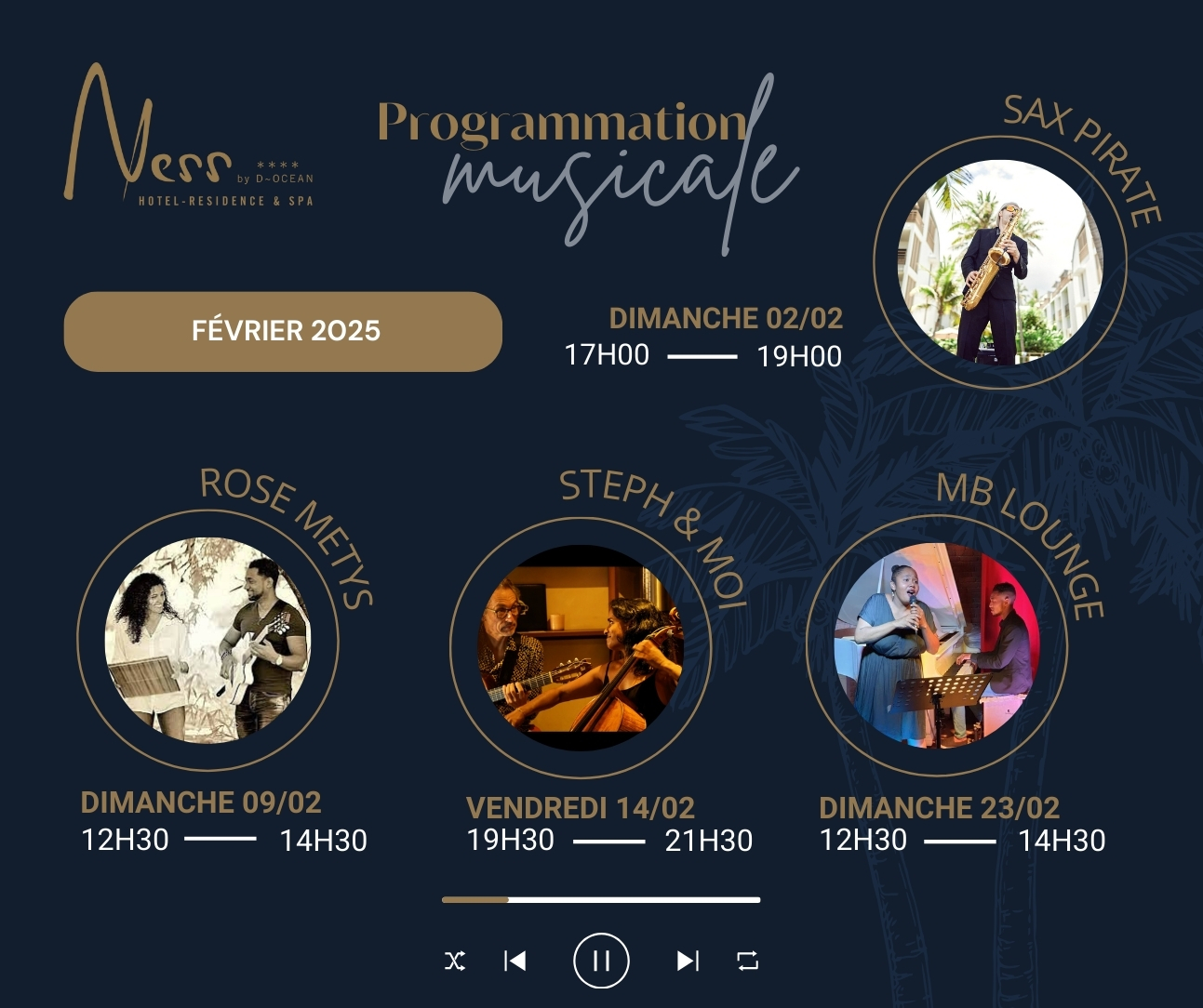 programmation musicale de l'hôtel le Ness pour décembre 2023