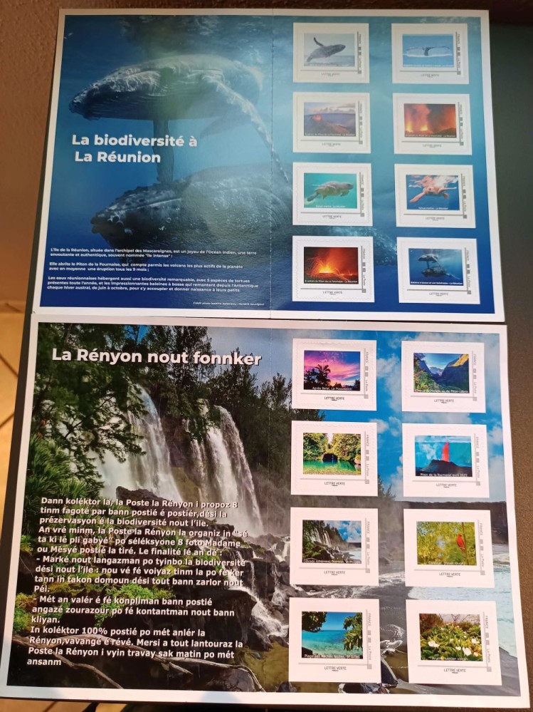 Carnet de 8 timbres La Biodiversité de La Réunion ou La Rényon nout Fonkèr